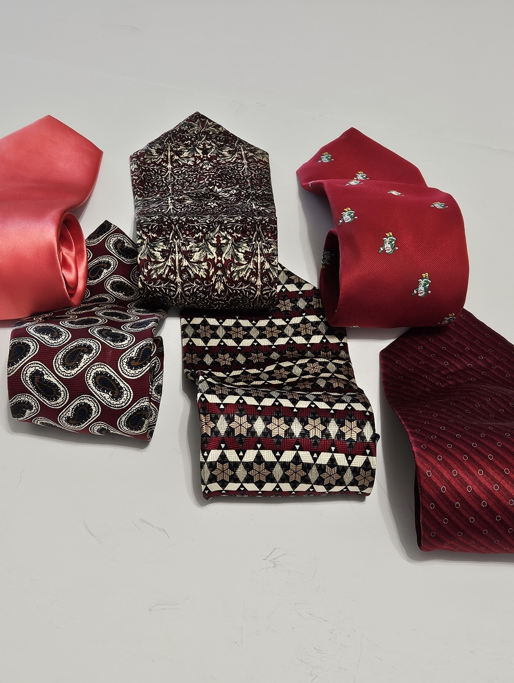 6 Misc. Name Brand Men's Silk Polyester Nylon Red Brown Multi-Colored Neck Ties - Picture 5 of 16